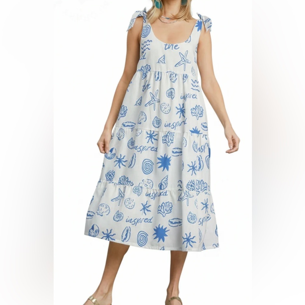 Umgee Blue and White Patterned Dress